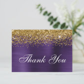 金ゴールドグリッターダークバイオレットパープルグラデーションフォイル サンキューカード (スタンド正面)
