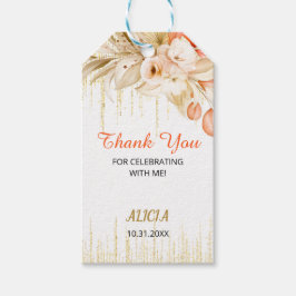 金ゴールドグリッターチェーンイエローオレンジフラワー誕生日 ギフトタグ