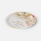 金ゴールドグリッターチェーンイエローオレンジフラワー誕生日 ペーパープレート (アングル)