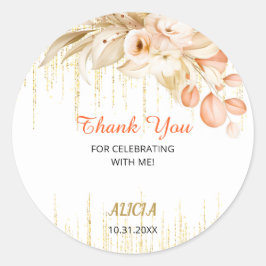 金ゴールドグリッターチェーンイエローオレンジフラワー誕生日 ラウンドシール