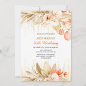 金ゴールドグリッターチェーンイエローオレンジフローラ誕生日 招待状 (正面)