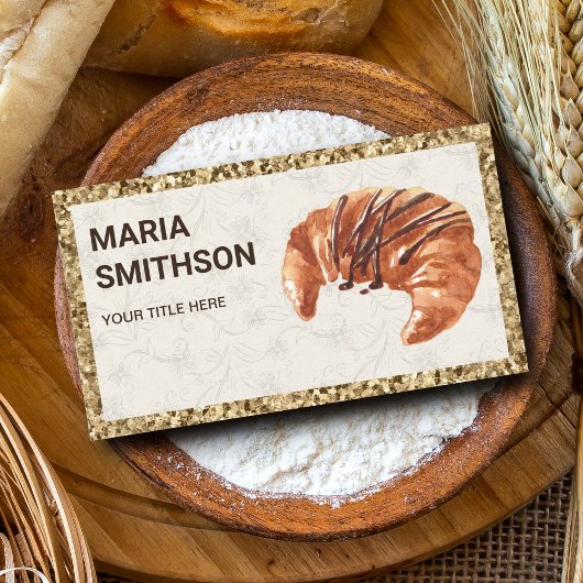 金ゴールドグリッターチョコレートクロワッサンベーカリー 名刺