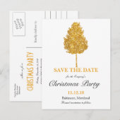 金ゴールドグリッターツリークリスマスパーティー保存日付 案内ポストカード (正面/裏面)