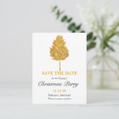金ゴールドグリッターツリークリスマスパーティー保存日付 案内ポストカード (スタンド正面)