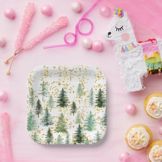 金ゴールドグリッターツリーズクリスマス紙プレート ペーパープレート (パーティー)