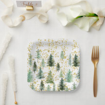 金ゴールドグリッターツリーズクリスマス紙プレート