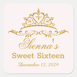金ゴールドグリッターティアラハート形状Sweet 16パーティー スクエアシール