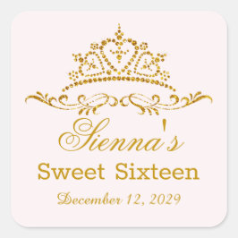 金ゴールドグリッターティアラハート形状Sweet 16パーティー スクエアシール