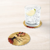 金ゴールドグリッターティアラレッドドレススウィート16誕生日 ペーパーコースター (インサイチュ)