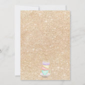 金ゴールドグリッターティーカップ水色シックなベビーシャワー 招待状 (裏面)