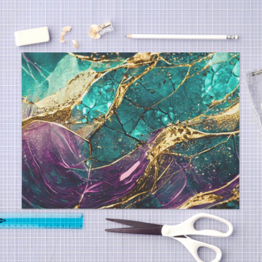 金ゴールドグリッターティール(緑がかった色)とパープルグラスアートデコパージュ 薄葉紙 (クラフト)