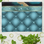 金ゴールドグリッターティール(緑がかった色)アゲートマーブルダイヤモンド キッチンタオル (折り畳み)