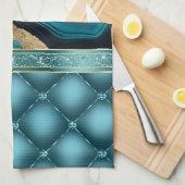 金ゴールドグリッターティール(緑がかった色)アゲートマーブルダイヤモンド キッチンタオル (四つ折り)