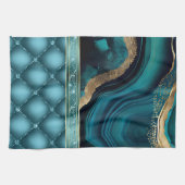 金ゴールドグリッターティール(緑がかった色)アゲートマーブルダイヤモンド キッチンタオル (横)