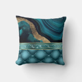 金ゴールドグリッターティール(緑がかった色)アゲートマーブルダイヤモンド クッション (正面)