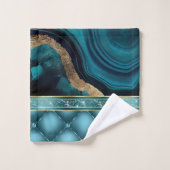 金ゴールドグリッターティール(緑がかった色)アゲートマーブルダイヤモンド バスタオルセット (ウォッシュタオル)