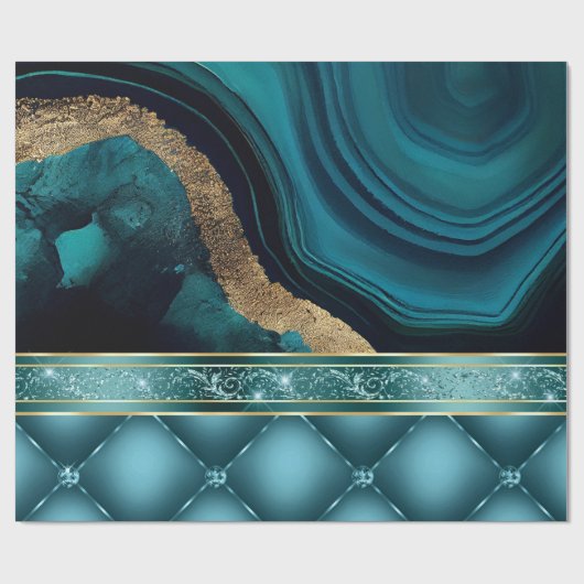 金ゴールドグリッターティール(緑がかった色)アゲートマーブルダイヤモンド ラッピングペーパー (フラット)