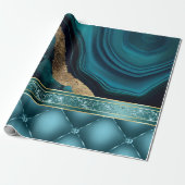 金ゴールドグリッターティール(緑がかった色)アゲートマーブルダイヤモンド ラッピングペーパー (アンロールド)