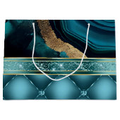 金ゴールドグリッターティール（緑がかった色）アゲートマーブルダイヤモンド ラージペーパーバッグ (正面)