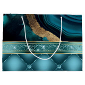 金ゴールドグリッターティール（緑がかった色）アゲートマーブルダイヤモンド ラージペーパーバッグ (裏面)