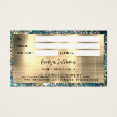 金ゴールドグリッターティール（緑がかった色）オパールギフトカード (裏面)