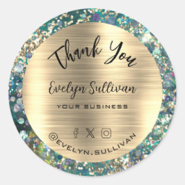 金ゴールドグリッターティール（緑がかった色）オパールサンキュー ラウンドシール