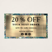 金ゴールドグリッターティール（緑がかった色）オパール割引カード (裏面)