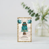 金ゴールドグリッターティール(緑がかった色)ケーキバルーンイベントプランナー 名刺 (スタンド正面)