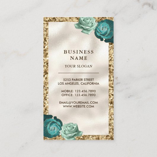 金ゴールドグリッターティール（緑がかった色）ケーキバルーンイベントプランナー 名刺 (裏面)