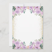 金ゴールドグリッターティール（緑がかった色）パープルフローラユニコーン誕生日 招待状 (裏面)