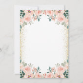 金ゴールドグリッターティール（緑がかった色）ピーチフローラユニコーン誕生日 招待状 (裏面)