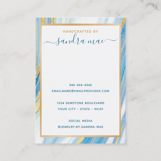 金ゴールドグリッターティール(緑がかった色)ブルーマーブルジュエリーディスプレイカード 名刺 (裏面)