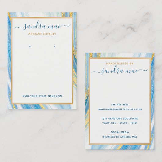 金ゴールドグリッターティール(緑がかった色)ブルーマーブルジュエリーディスプレイカード 名刺 (正面/裏面)