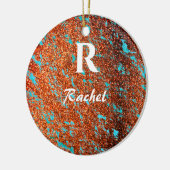 金ゴールドグリッターティール(緑がかった色)ブルーモノグラムイニシャル名可愛い セラミックオーナメント (左)