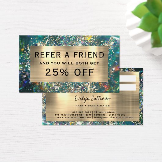 金ゴールドグリッターティール（緑がかった色）OPAL参照カード (デスク)