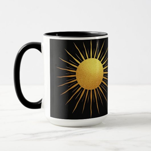 金ゴールドグリッターテクスチャSun on black マグカップ (左)