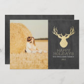 金ゴールドグリッターディアクリスマスカード シーズンカード (正面/裏面)