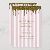 金ゴールドグリッターディップピンクキャンディストライプブライダルシャワー 招待状 (正面/裏面)