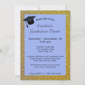 金ゴールドグリッターディナーブルー卒業 招待状 (正面)