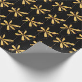 金ゴールドグリッターデイジーオンブラック ラッピングペーパー (角)
