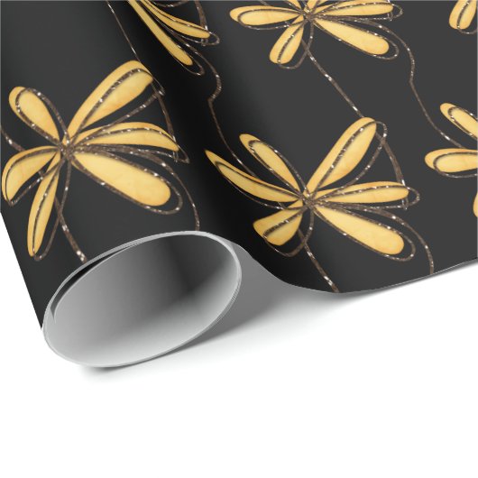 金ゴールドグリッターデイジーオンブラック ラッピングペーパー (ロールコーナー)
