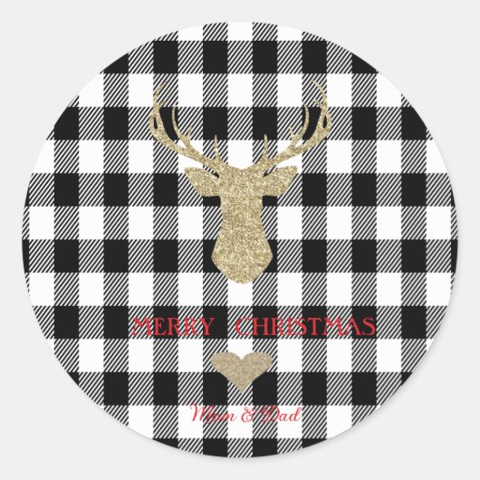 金ゴールドグリッタートナカイハートバッファロープレイド ラウンドシール (正面)