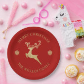 金ゴールドグリッタートナカイメリークリスマスパーティーレッド ペーパープレート (パーティー)