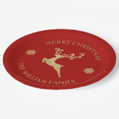 金ゴールドグリッタートナカイメリークリスマスパーティーレッド ペーパープレート (アングル)