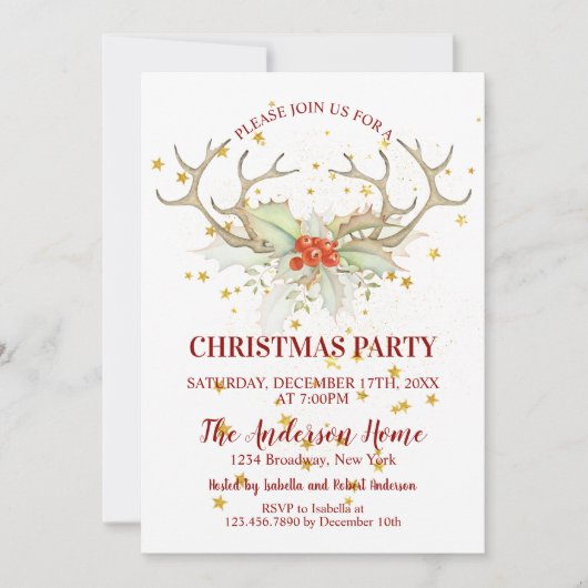 金ゴールドグリッタートナディアクリスマスディナー 招待状 (正面)