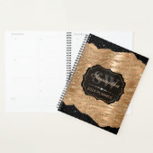 金ゴールドグリッタートラストライプガーとブラックエッジモノグラム プランナー手帳 (ディスプレー)