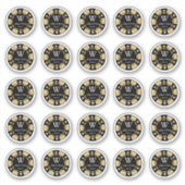 金ゴールドグリッタートランプのポーカーチップカジノウェディングパーティー3cm シール (正面)