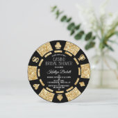 金ゴールドグリッタートランプのポーカーチップカジノブライダルシャワー 招待状 (スタンド正面)