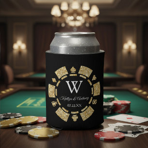 金ゴールドグリッタートランプのポーカーチップカ結婚ジノ 缶クーラー