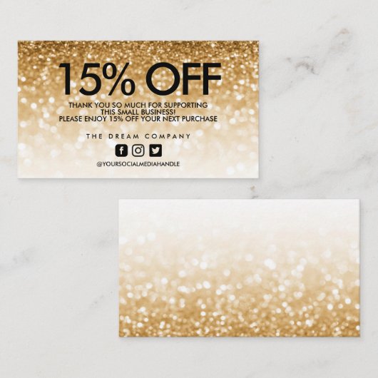 金ゴールドグリッタートレンディー割引ありがとう 名刺 (正面/裏面)